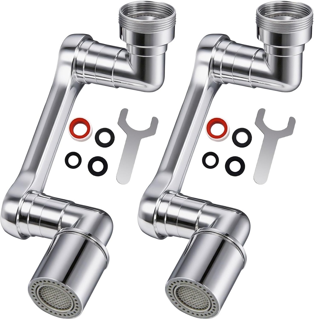 1080° Swivel Faucet Extender, 2 PCS Sink Aerator Attachment with Dual Spray Modes, Rotatable Robotic Arm for Kitchen and Bathroom, Splash Filter Extension for Hand, Face, and Hair Washing