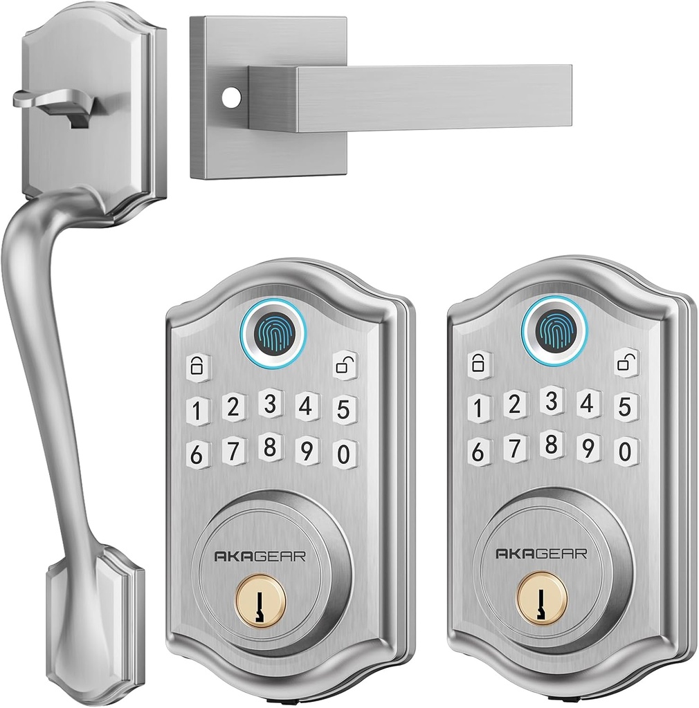 Keyless Entry Door Lock with Handle Set Bundle - Satin Nickel