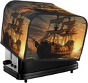 4 Slice Toaster Cover with Two Pockets for Storing knife Super Soft Appliance Cover Fantasy pirate ship Dust Cover for Kitchen Small Oven Cover Kitchen Bread Machine Protector Cover