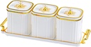 Divided Serving Platter Condiment Spice Jars with Lids Nuts Tray Seasoning Box Set Condiment Canisters for Cookies Nut Home, White
