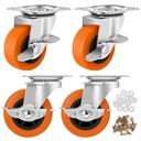 Caster Wheels, 3 Inch Casters Set of 4, Heavy Duty Caster with Brake, Locking Castors with Polyurethane Wheel,Plate Swivel Castor Wheels for Furniture Carts,Workbench Casters