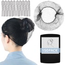 154Pcs Hair Net Black Set - 24 inches Invisible Elasticity Elastic Mesh Nylon Hair Net 144 Pcs - Kitchen Food Service Worker, Ballet Bun,with 10pcs U Shaped Hair Pins 2.4inch