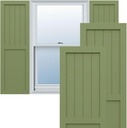 Ekena Millwork 18"W x 30"H True Fit PVC Farmhouse/Flat Panel Combination Fixed Mount Shutters, Moss Green (Per Pair - Hardware Not Included)