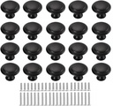 Matte Black Cabinet Knob, 1-1/5 inch Round Drawer Pulls, Dresser Knobs, Kitchen Knobs, Closet Cupboard Door Cabinet Knobs Pull Handles Hardware with Long Short Screws (Black 20 Pack)