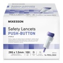McKesson 16-PBSL28G Safety Lancet Fixed Depth 28 Gauge Needle, Push Button, 1.5mm Depth, Pack of 100