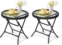 2 Pieces Outdoor Side Table - Small Patio End Table All Weather, Patio Furniture Sets and Outside Furniture for Pool, Balcony, Deck, Porch, Black