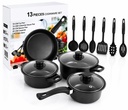 13pcs Non-Stick Iron Kitchen Cookware Set with Lids – Includes 1Pc Frying Pan, 2Pcs Casserole, 1Pc Sause Pan with 3 Lids & 6Pcs Ladle Set Induction Safe – Nylon Utensils – Beginner Cooking Set