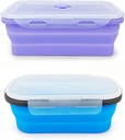Purple 1200ml Collapsible Bneto Box & Blue 1000ml Silicone Lunch Container with 2in1 Spoon
