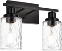 MELUCEE Indoor Wall Sconce Lighting 2-Light Matte Black with Clear Hammered Glass, Modern Bathroom Vanity Light Fixtures Wall Lamp for Mirror Cabinets Powder Room (Patent No.: US D963914 S)