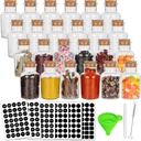 Keketin 24 Pack Glass Jars Bottles with Cork Lids,5oz Herb Bottles 150ml Spice Jars with 215 Labels,Clear Glass Decorative Jars for Tea Leaves,Spices,Nuts,Seasonings or Party Favors