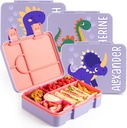 Personalized Bento Box for Kids with Dinosaur Theme and Name - Lilac - 5 Compartments Drop-Proof Bento Box, Dishwasher Safe, Made with BPA-Free Materials, Bento Lunch Box for Kids and Toddlers