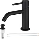 Brass Single Handle Bathroom Faucet with Pop-up Sink Drain Assembly & Faucet Supply Lines, Matte Black, 1431104