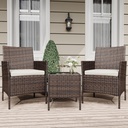 3 Piece Outdoor Patio Furniture Set, Wicker Bistro Table and Chairs Set of 2, Patio Conversation Sets for Garden Front Porch Backyard Poolside Deck