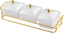 Dried Fruit Tray Set Candy Nuts Dish 3 Grid Food Storage Box Cookie Jar Divided Serving Platter for Countertop Living Room, White