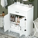 24" Bathroom Vanity with Sink, Bathroom Vanity Cabinet with 2 Doors, Cabinet with Sink, Extra Large Storage, Farmhouse Wooden Free Standing Bathroom Cabinet with Sink Combo, Easy Assembly (White)