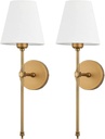 Bsmathom Wall Sconces Sets of 2, Hardwired Classic Brushed Brass Sconces Wall Lighting, Bathroom Vanity Light Fixture with Fabric Shade for Bedroom Living Room Hallway Kitchen, Gold