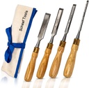 Finely Crafted Wood Chisel Set, 4 High-Performance Woodworking Chisels with Durable, Sharp CR-V Steel Blades Tempered to 60HRc, Chisel Set with Tool Roll from Schaaf Wood Carving Tools