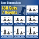 130 Sets Gunmetal Black Chicago Screws Leather Rivets Kit, 7 Sizes (M5*4,5,6,8,10,12,15) & 3 Screw Lengths (M4*3,4,5) for Belts, Bookbinding, DIY Leather
