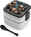 Soap Bubbles Bento Box with Spoon, 2-layer Stackable Lunch Box Leak Proof with Invisible Handle, Insulated Food Storage for Office, Picnic & Travel