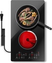 12 inch 2 Burner Electric Cooktop, 2000W Double Burners Electrical Cook Top, Built-in & Countertop, 110V Plug in Stove for Kitchen, RV with Timer, Child Lock, 9 Heat Levels
