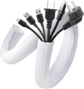 AGPTEK White Cable Sleeve Cover, 2 Pack 5ft - 1.2 inch Desk Cord Organizer Cable Hider, Home Office Wire Management Computer TV Wire Loom Tubing, Pet Proof Cord Protector, from Cat Dog Chewing, White