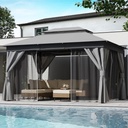 LAUSAINT HOME Outdoor Patio Gazebo 10'x13' with Expansion Bolts, Heavy Duty Party Tent & Shelter with Double Roofs, Mosquito Nettings and Privacy Screens for Backyard, Garden, Lawn, Smoke Grey