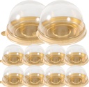 VOSAREA 50pcs Clear Plastic Mini Cake Boxes Small Dome Cake Boxes with Covers Dome Cupcake Boxes Packing Boxes Clear Mousse Container Mini Cupcake Boxes Display Holder (Golden)