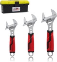 3-piece Adjustable Wrench Set, 6, 8, 10 Inch, Wide Jaw Adjustable Wrench Set with Metric & SAE Scales, Cr-V Steel Wrenchs with Tool Box