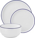 12-Piece Stoneware Dinnerware Set, Service for 4 | Blue Rim Plates & Bowls | Everyday Dishes, Microwave & Dishwasher Safe