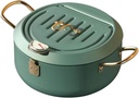 Tempura Frying Pan, 10 inch Deep Fryer Pot with Temperature Control, Carbon Steel Japanese Fryer Pot for Kitchen Home Cooking Chicken Legs, Dried Fish Tools (Green)
