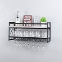 MBQQ Wine Rack Stemware Glass Rack,Industrial 2-Tier Wood Shelf,30" Wall Mounted Wine Racks with 7 Glass Holder for Wine Glasses,Mugs,Home Decor,Retro White