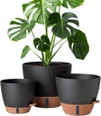 12/10/8 Inch Self Watering Pots for Indoor Plants Plastic Large Plant Pot for Outdoor Plants, Water Level Window & Spacious Reservoir Flower Pots Decorative Planter with Drainage and Tray (Black)