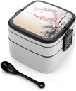 Bento Box for Adult Cherry Blossoms Bento Lunch Box with 2 Compartments Stackable Lunch Container Reusable Food Storage Container Meal Prep Snack Containers