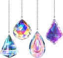 4 Pieces Crystal Ceiling Fan Pull Chain Decorative Rainbow Pull Chain Extension 20 Inch Ceiling Ornament with Ball Connector(Longan, Round, Polygon, Quadrilateral)