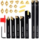 Carbide Lathe Tools - Metal Lathe Threading Tool Bit Set 21pcs - 7pcs 5/8 Inch Turning Holder Boring Bars + 14pcs Indexable Golden Carbide Inserts