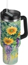 ATTX 40 oz Watercolor Sunflowers Painting Tumbler with Handle, Double Wall Vacuum Stainless Steel Tumbler with Straw, Insulated Travel Coffee Mug#26