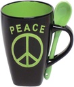 Mug Coffee Cup with Spoon 12 Oz Peace Sign Ceramic Novelty Coffee Mug (Green)