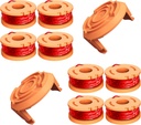 10 Pcs WA0010 Replacement Trimmer Spools Compatible with Worx Weed Eater, 0.065″ Diameter Trimmer String Weed Eater Refils and WA6531 Spool Cap Covers(8 Spools +2 Caps)